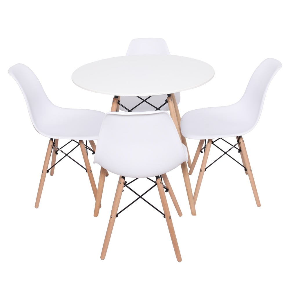Conjunto Mesa Eiffel Wood 80cm Branca + 4 Cadeiras Eiffel Wood Branca		