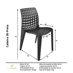 Cadeira 3D Outdoor Preta - kit com 4