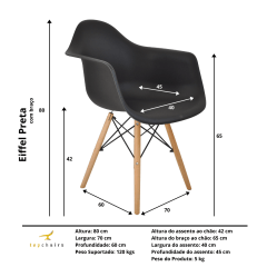 Cadeira Eiffel DAR Wood com braços - Preta