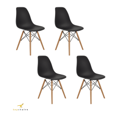 Cadeira Eiffel Wood Preta - Kit com 4