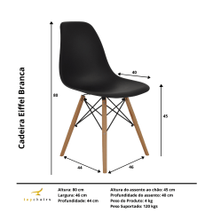 Conjunto Mesa Eiffel Wood 80cm Branca + 4 Cadeiras Eiffel Wood Preta		