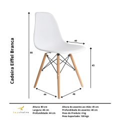 Conjunto Mesa Eiffel Wood 80cm Preta + 4 Cadeiras Eiffel Wood Branca		